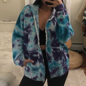 Hanes Tie Dye Purple Blue White Hoodie Zip Up